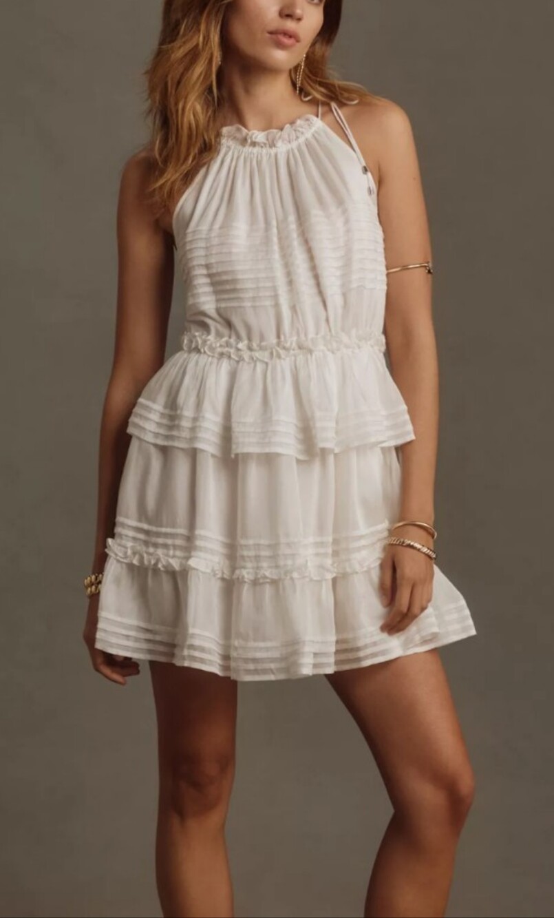 Anthropologie Women’s White Halter Tiered Mini Dress